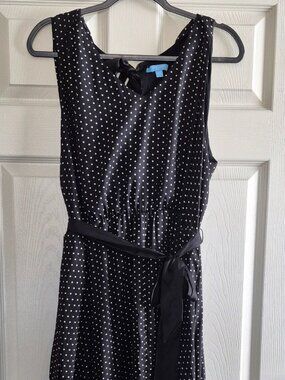 Draper James RSVP Black and White Polka Dot Maxi Dress with Bow Sash Detail